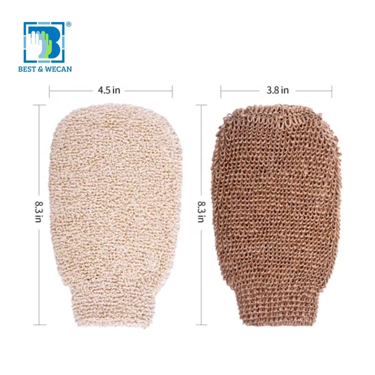 Best&Wecan Custom Reusable Natural Hemp Scrubber Body  Mitt Bath Exfoliating Glove