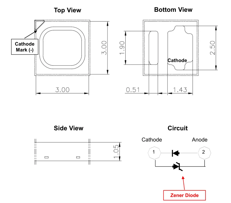 6V 30mA 0.2W UVC Ultraviolet LED Emitter 270-280nm 3030 CUD7QF1A