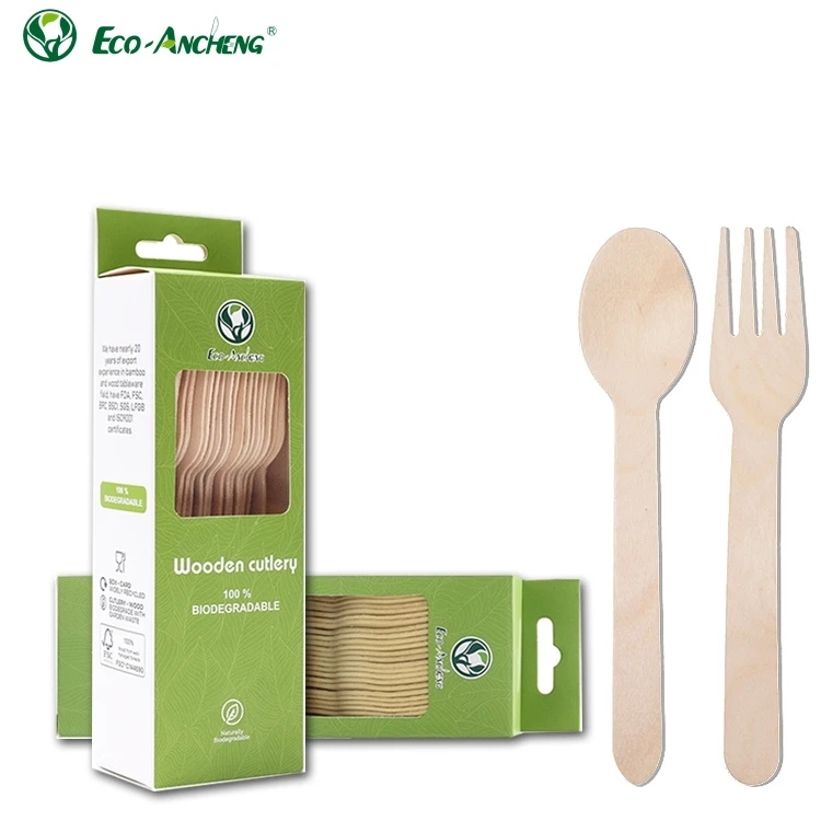 Biodegradable Environment Friendly Disposable Bamboo Wooden Spoon Fork Cutlery Set For Family Party