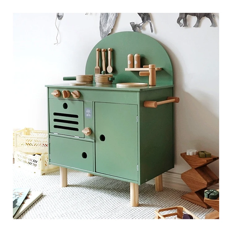 2022 New Wholesale Dropshipping Kids Pretend Cooking Set Nordic Retro Style Wooden Kitchen Toys Play Set