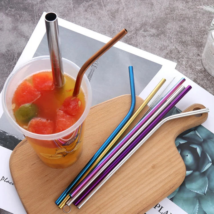 Оптовая продажа, Набор цветных металлических трубок для питья из нержавеющей стали с футляром