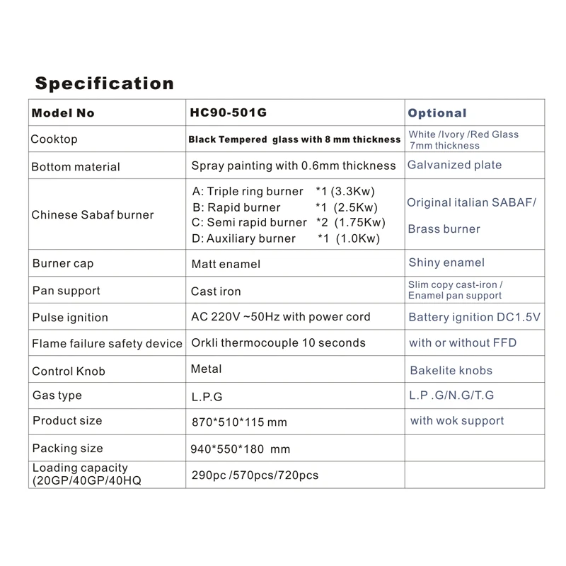 Huachu factory newly designed 5 Burners Tempered Glass Blue Flame Gas Stove Built In Gas Hob