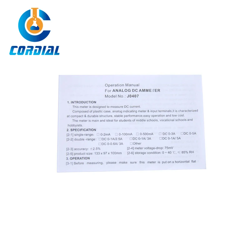 CORDIAL physical educational equipment 0.6A 3A analog dc current meter ammeter for student