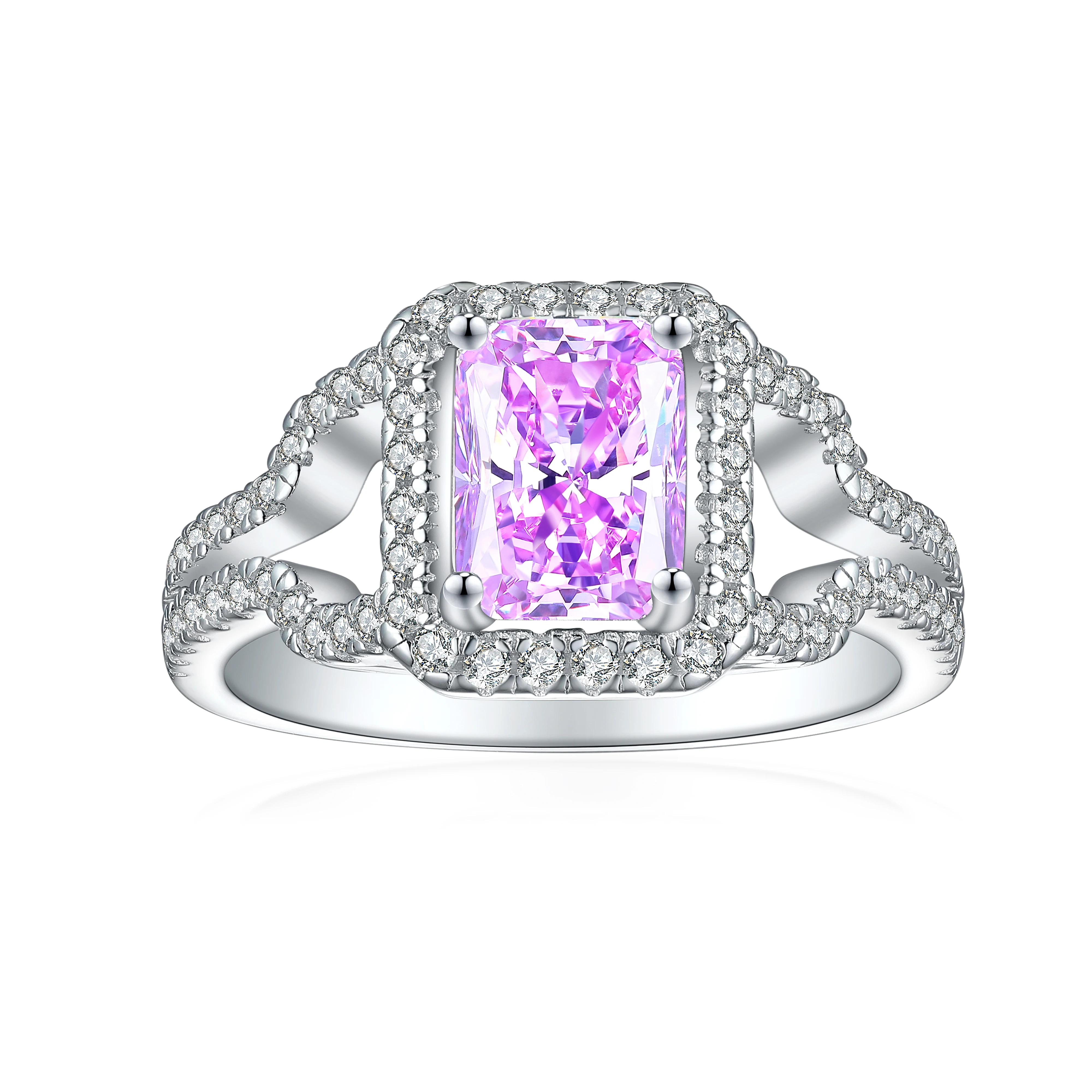 Factory Price Purple Stone CZ Engagement Rings White Gold Plated Fashion Jewelry Sterling Silver Rings for Ladies