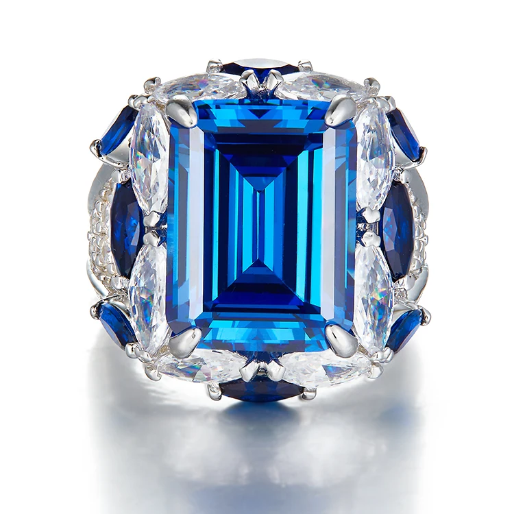 Luxury Ruby Emerald Ring Setting Cubic Zirconia 925 Sterling Silver Chunky Rings