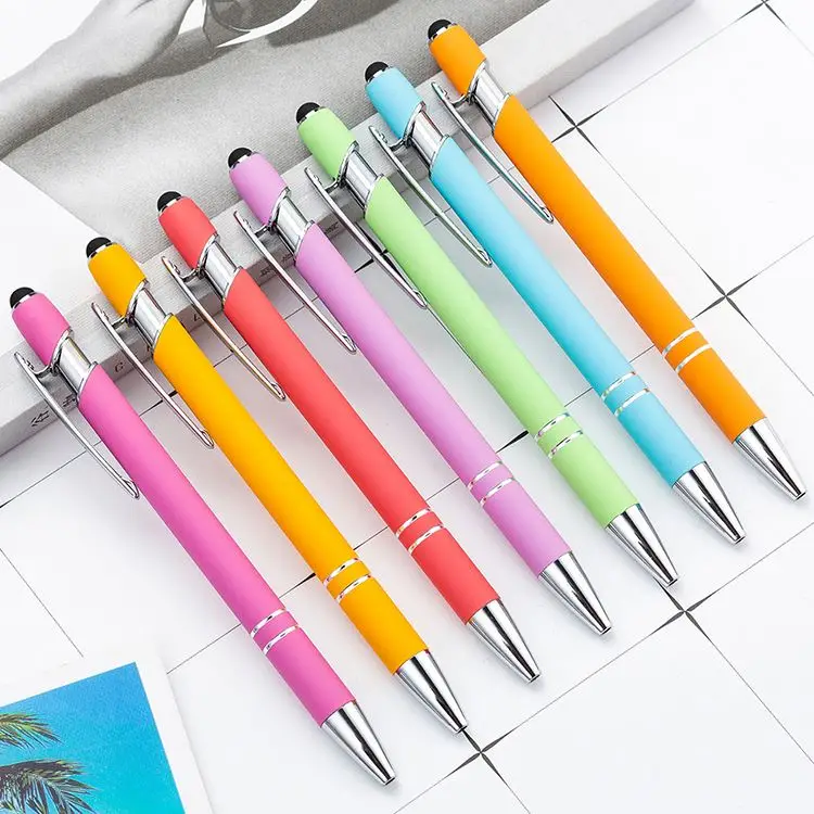 Soft Cover Promotional Metal Rubberized Ballpoint Pen Aluminum Touch Stylus Logo Pen With Custom Engraved Name