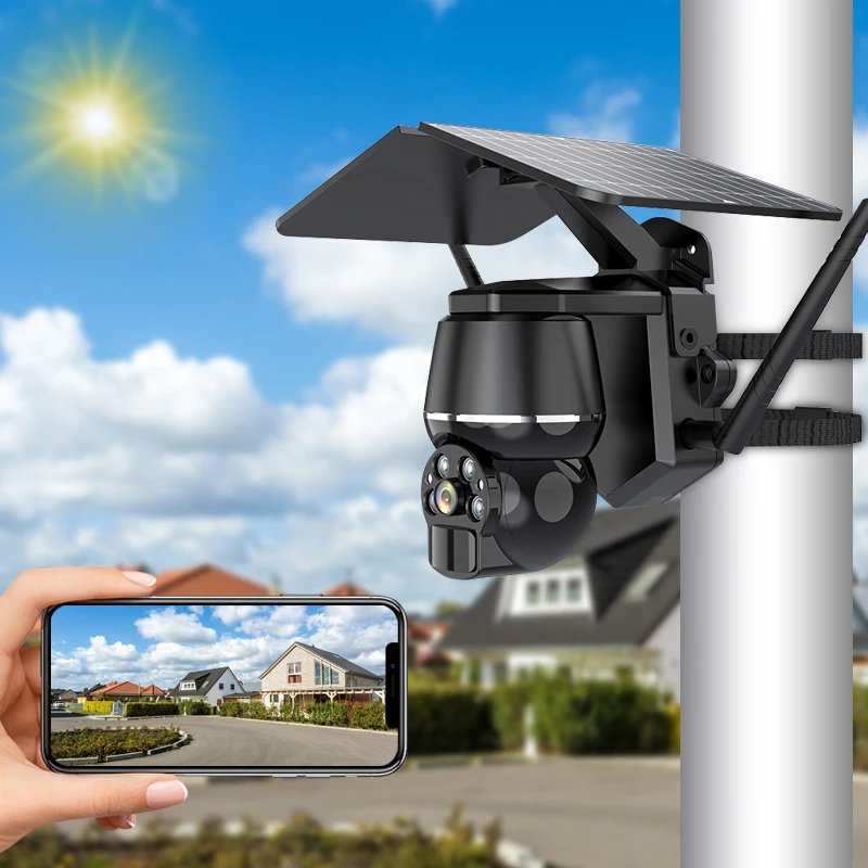 4mp Low Power Energy Saving Outdoor Surveillance Wifi Ptz Security Ip Camera System Wireless Solar Powered Cctv Network Camera