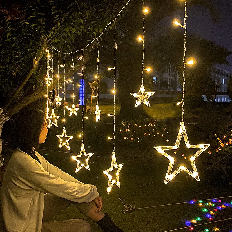 Led Curtain String Lights Factory Outlets Led Big Star Moon String Light For Room Festival Curtain Christmas Light Wholesale