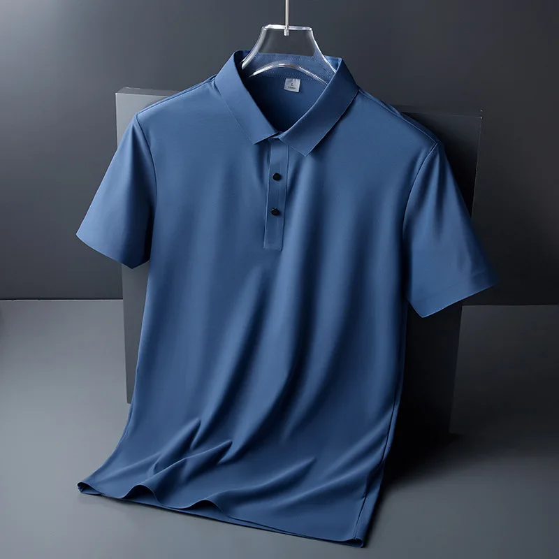 Hot Selling Design Ice Silk Polo Shirts Custom Logo Nylon Solid Color Uniform Golf  Polo Shirt For Men