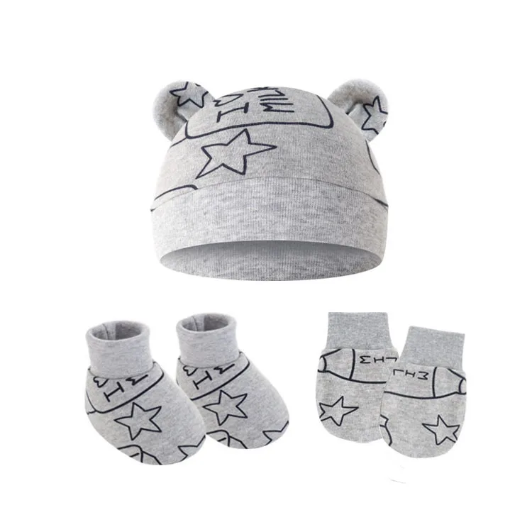 Baby Cotton Fetal Hat Scratchy Gloves And Foot Covers 3-Piece Set For Newborn Ear Hat 0-6 Months
