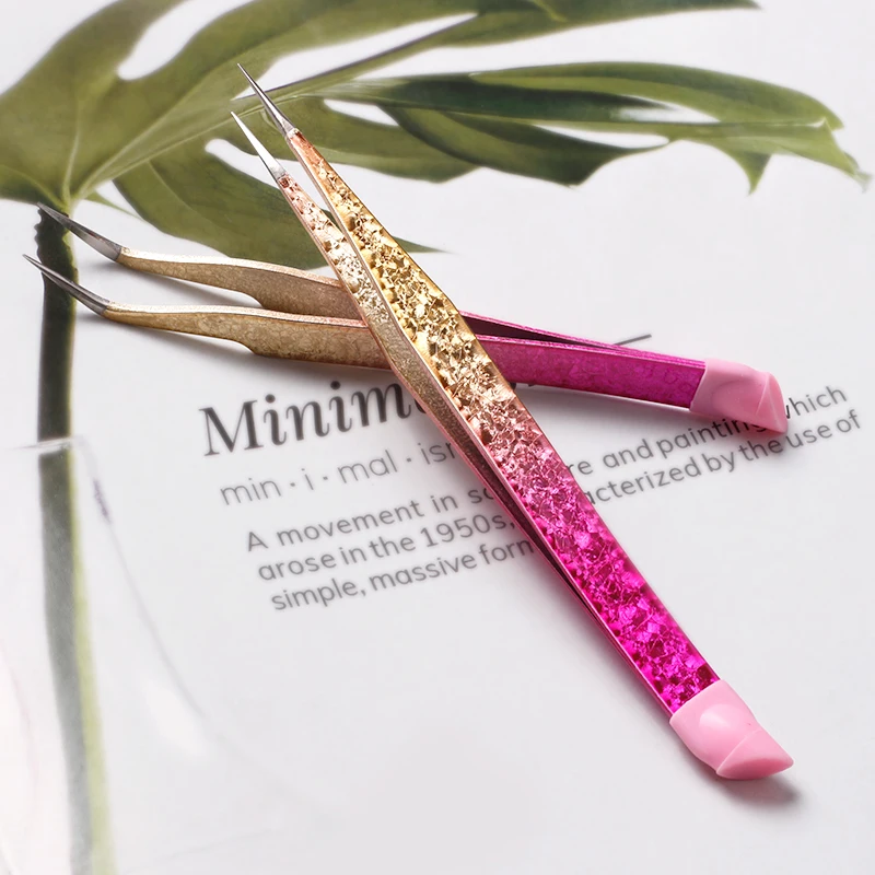 Stainless Steel Double 2 Head Nail Tweezers with Silicone Pressing 3D Sticker Rhinestones Picker Metal Nails Tool