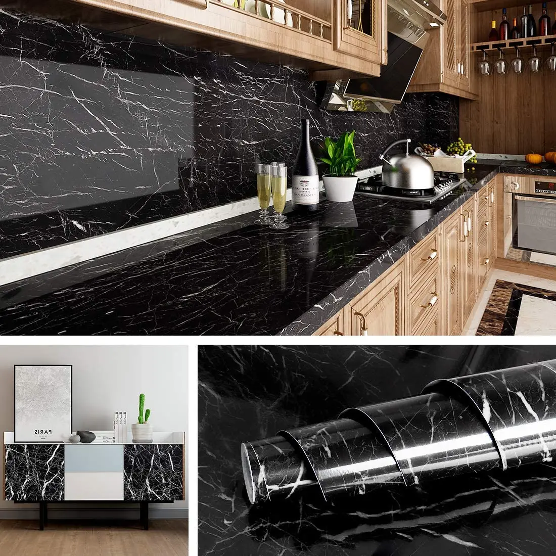 Wholesale Modern Black Peel And Stick Waterproof PVC Self Adhesive Marble Wall paper Design Sticker For Home Table