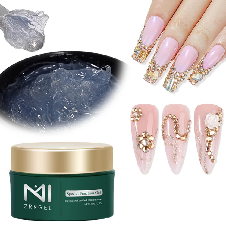 ZRKGEL Solid Gel Nail Glue Super Adhesive Gel Glue for Gem Jewelry Diamond Beads Stone Gel Curing Needed Nail Art