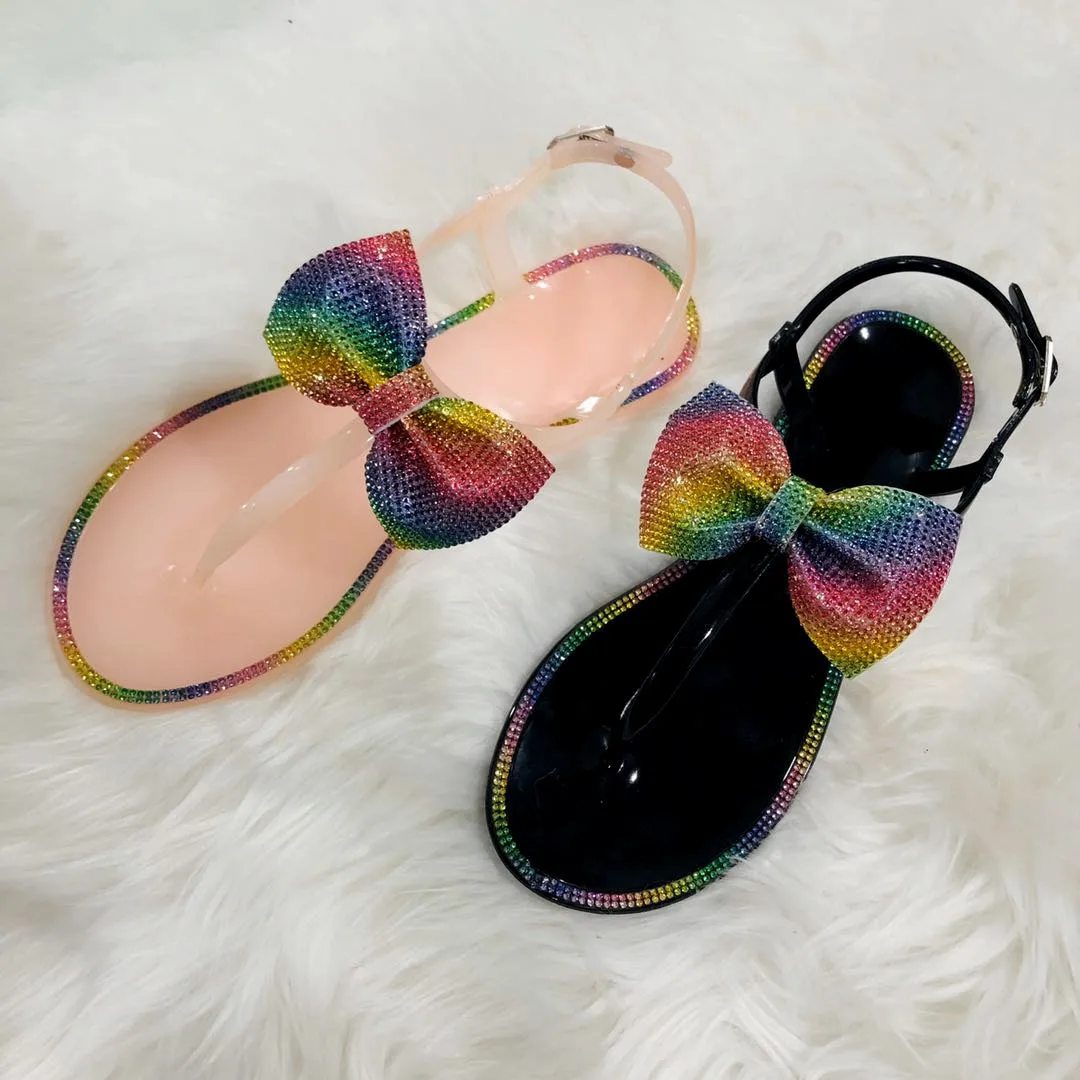 woman flip flops bling shoes china comfortable bow slip on ankle strap flats sandals for womens
