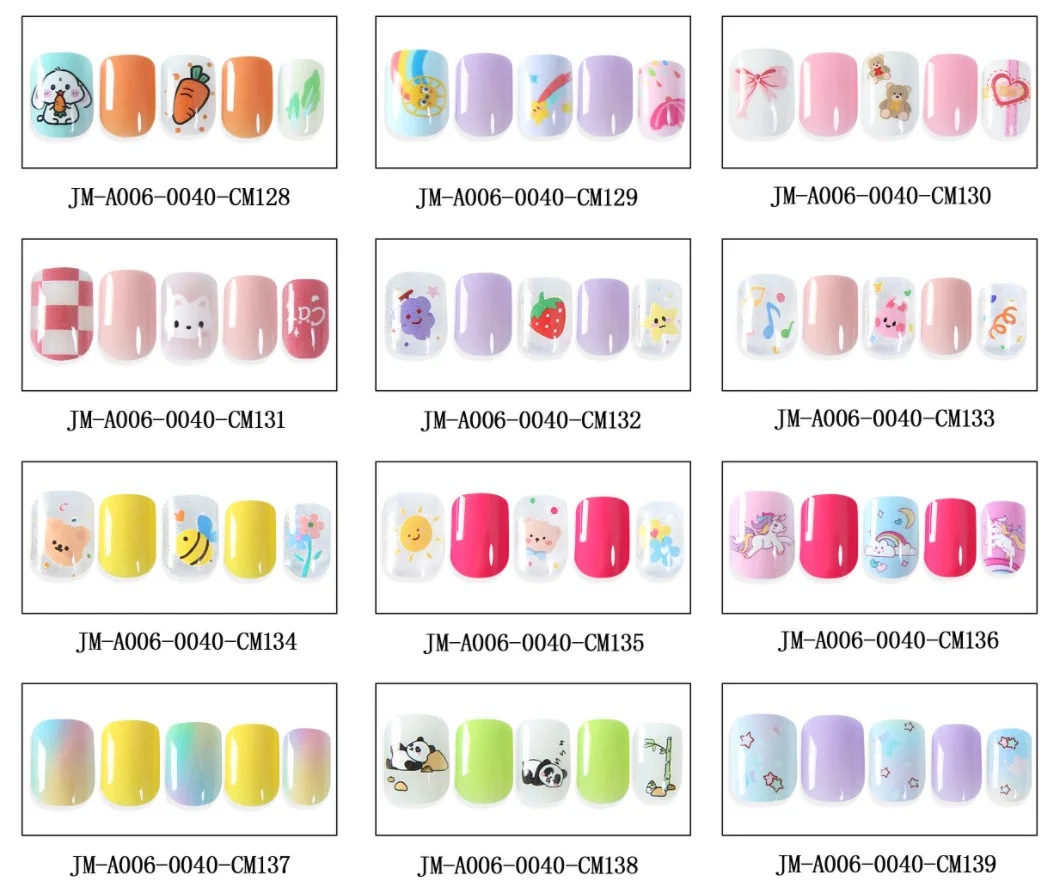 Child Harmless Nail with Glue Tips Coffin Press on False Nails Art Stick Designs Artificial Full Cover Detachable Box Wholesale