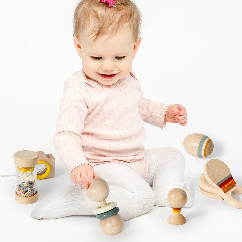 Infant Juguetes Para Bebes 7 in 1 Musical Instrument Early Educational Waldorf Toys Montessori Wooden Toys Baby Wood Rattle Set