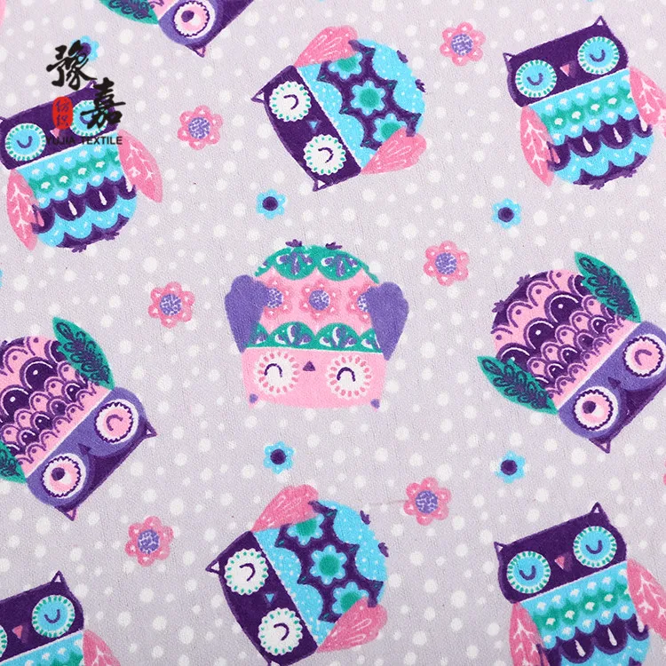 Designer Fabric, 2 side animal owl pictures printed nursery flannel fabric for children pajamas