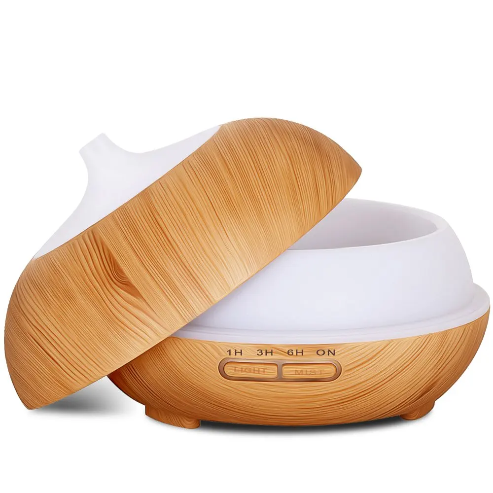 500Ml Aromatherapy Diffuser Wooden Grain Ultrasonic Cool Mist Humidifier Essential Oil Diffuser With Remote Control