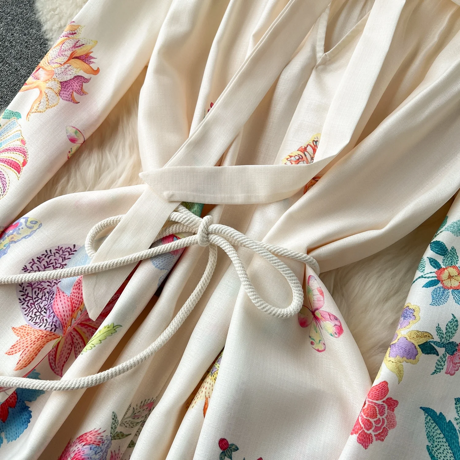 2024 New Floral Series Sweet Ruffled Design Print Belted Long Dress Holiday Style Elegant Office Party Maxi Dress