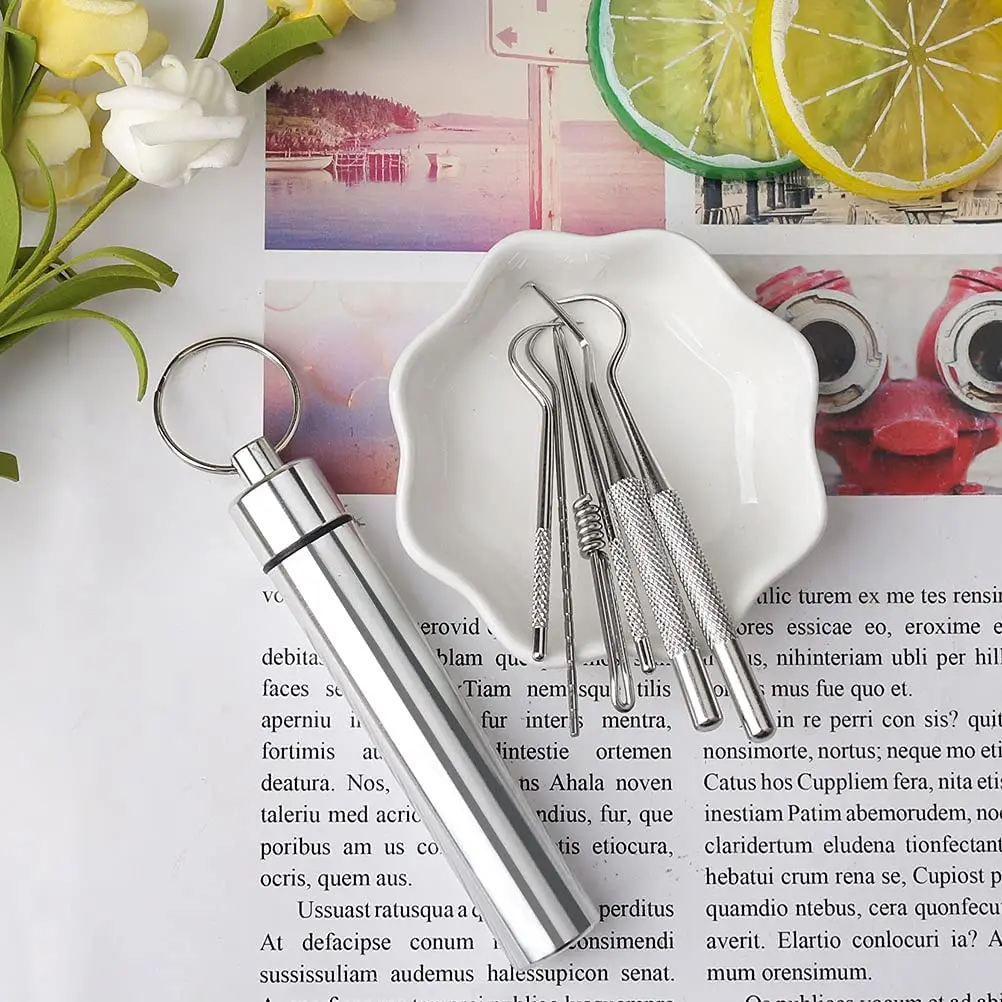 Eco Friendly 4 Pieces Portable Titanium Stainless Steel Metal Travel Outdoor Pocket Toothpick