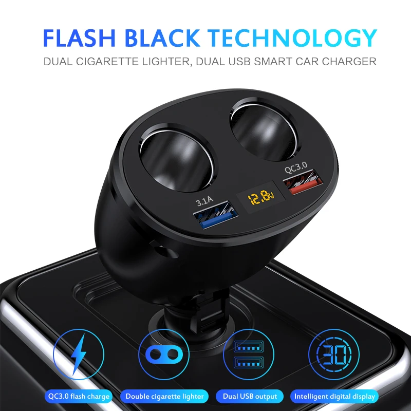 PSDA USB Car Charger Quick Charge 3.0 + 3.1A Car Cigarette Lighter Socket Splitter Plug LED Car-Charger Adapter For Phone MP3
