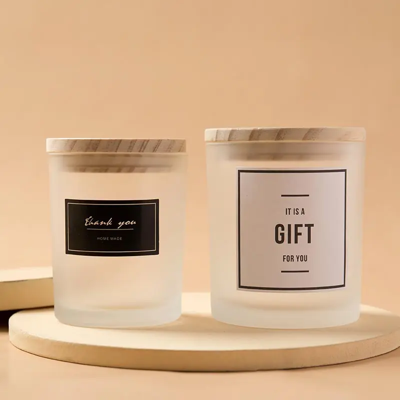 Custom Logo Wood Lid White Black Matte Colored Glass Candle Jar For Candle Making