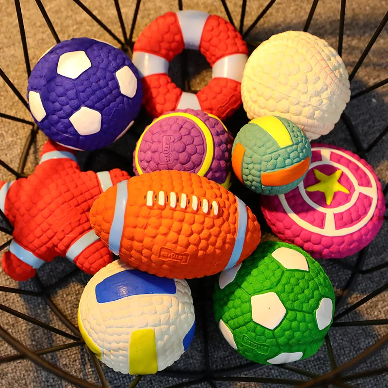 Wholesale Pet Interactive Movement Dog Toys Football Rugby Volleyball Durable Interactive Squeaky Latex Pet Dog Chew Toys Ball