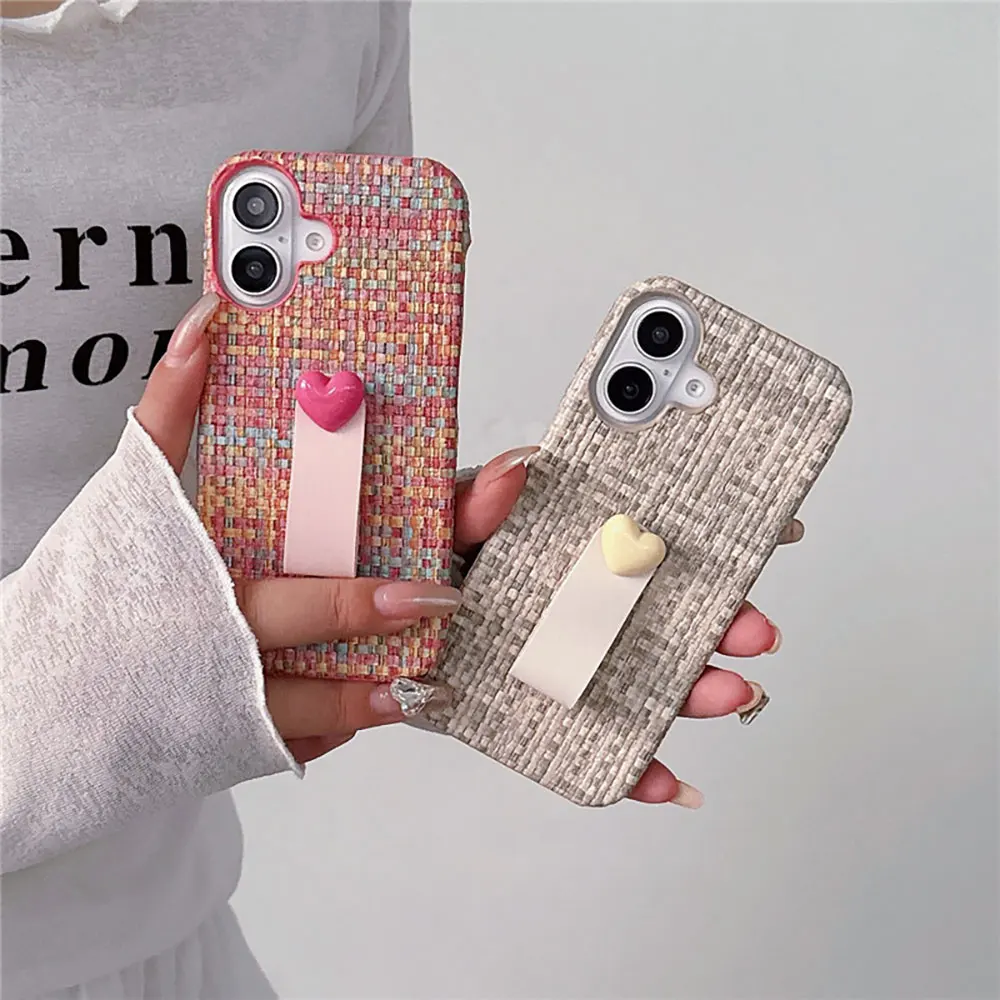 Laudtec Sjk937 Plain Phone Case Weave 3D Heart Holder Skin Friendly Girls Colourful For Iphone 16 15 14 13 12 11 Plus Pro Max