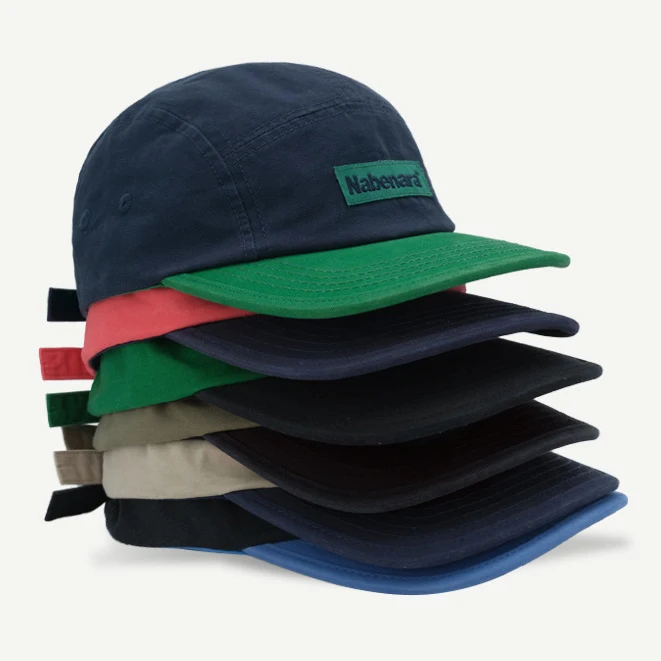 Color Block Cotton Canvas Custom Branded Sewing Label Camping Hat OEM Unstructured Basketball 5 Panel Snapback Cap