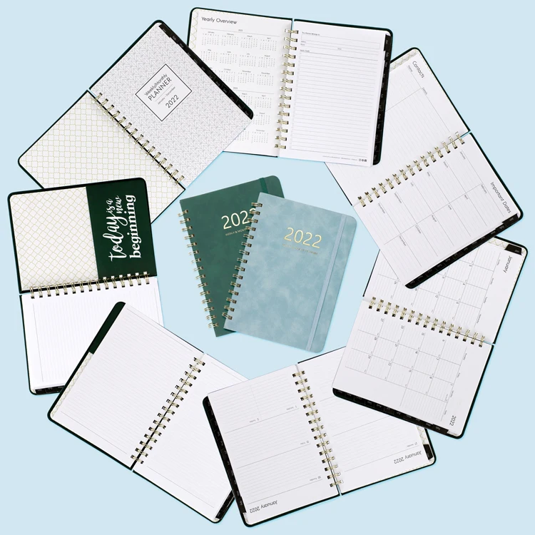 Custom printing 2022 agenda Fashion A5 Hardcover Calendar Life Organizer pu spiral notebook planner