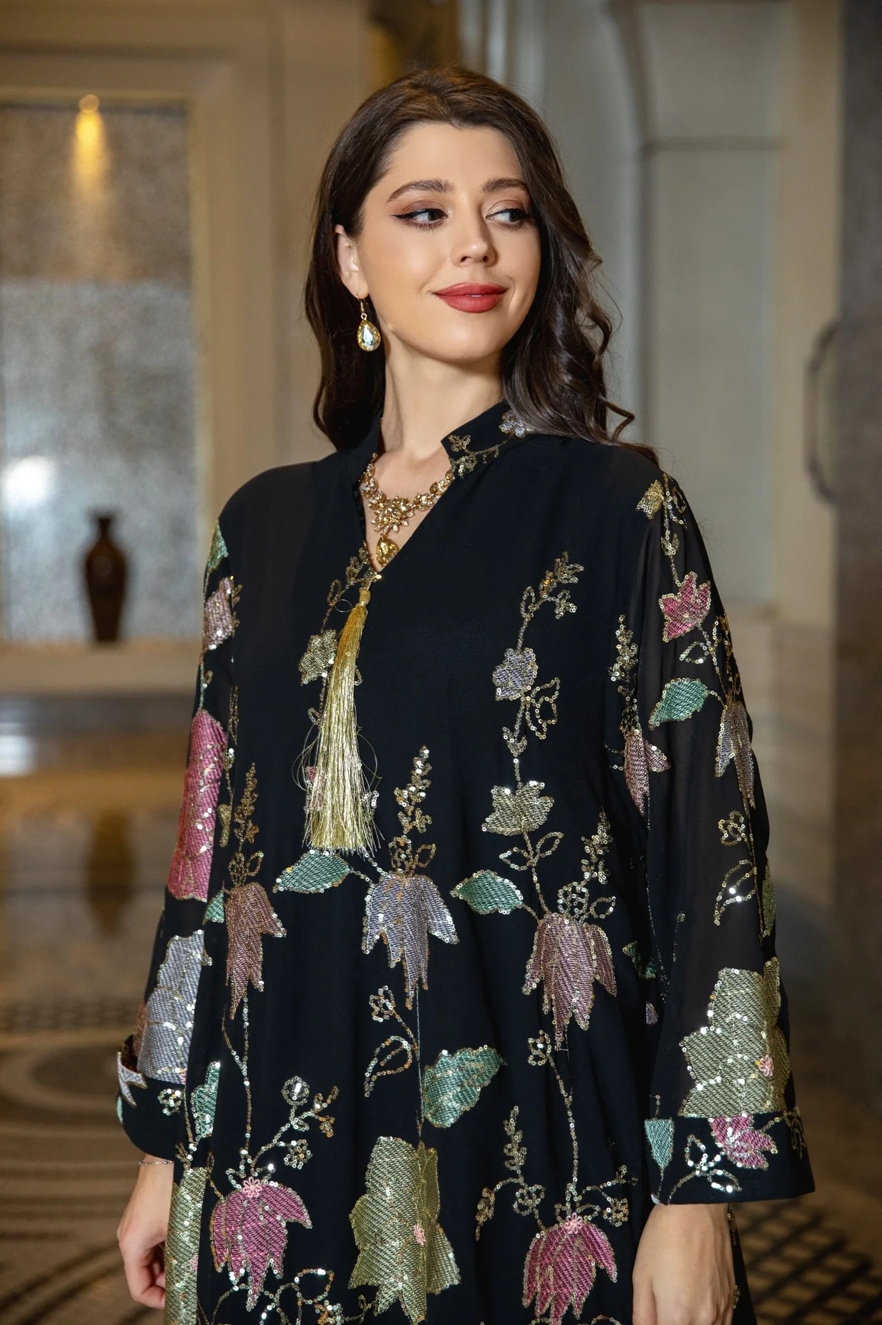 637 Remandan new designs for Muslim women long sleeves kaftan Jelabiya dress of Traditional Clothing