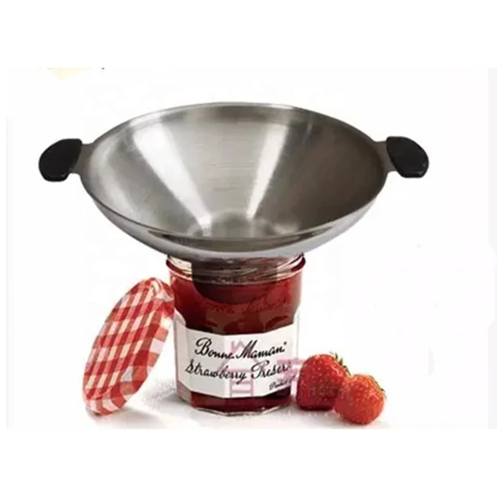 Large Spout Stainless Steel Jam Funnel,Easy Grip Handle Flour Jam Funnel Filter
