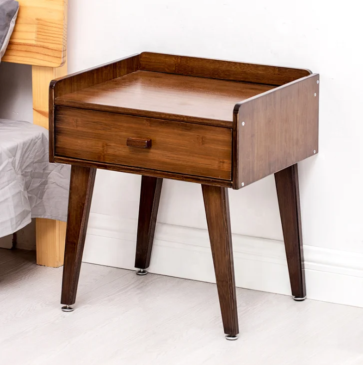 Mid century modern luxury solid bamboo hotel living room 2 tier nightstands organizer bedroom furniture bedside table