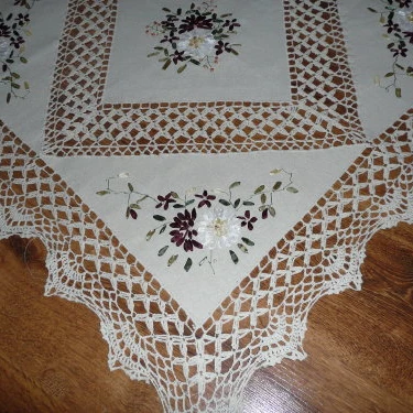 ribbon embroidered with crochet lace tablecloth