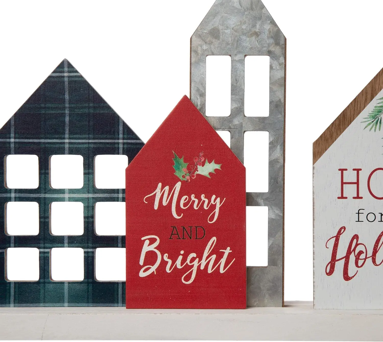 Farmhouse Table Christmas Decor, Rustic Wooden House Block Table Top Christmas Decorations, Home Merry Christmas Sign Desk Shelf