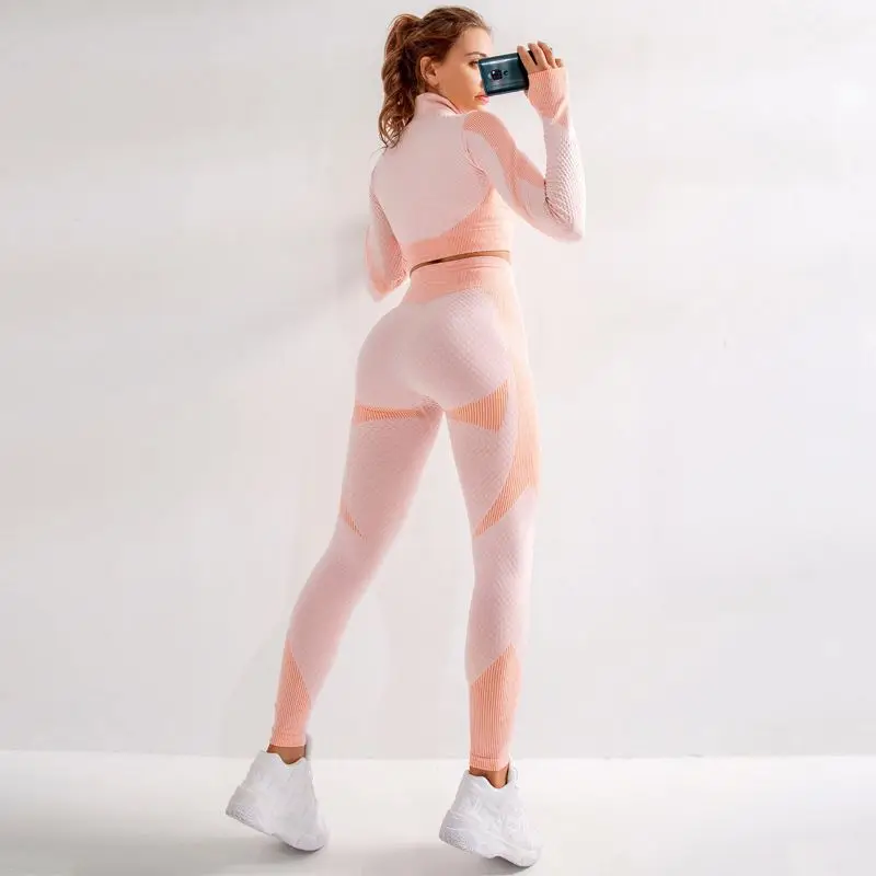 
Aoyema 2020 Custom Sportswear Yoga Suit Zipper Long Sleeve Women Gym apparel 