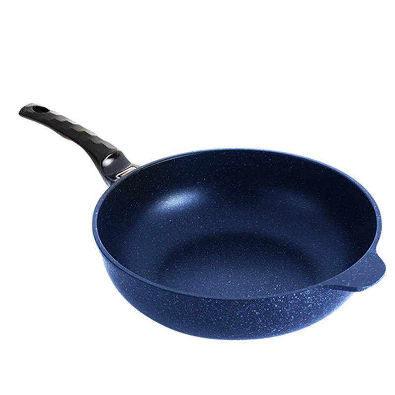 
32cm die cast blue marble coating smokeless non stick burner wok pan 