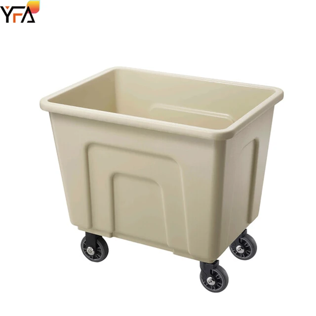 PP Plastic Laundry Cart Basket With Wheels For Hospital ,Hotel Cube Laundry Truck White Plastic Linen Trolley