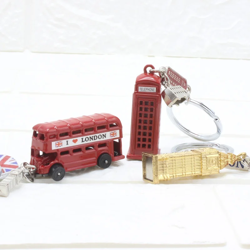 I Love London UK Souvenir Keychain 3D Stereo Double-decker Bus Phone Box Big Ben Key Chain Business Small Gift