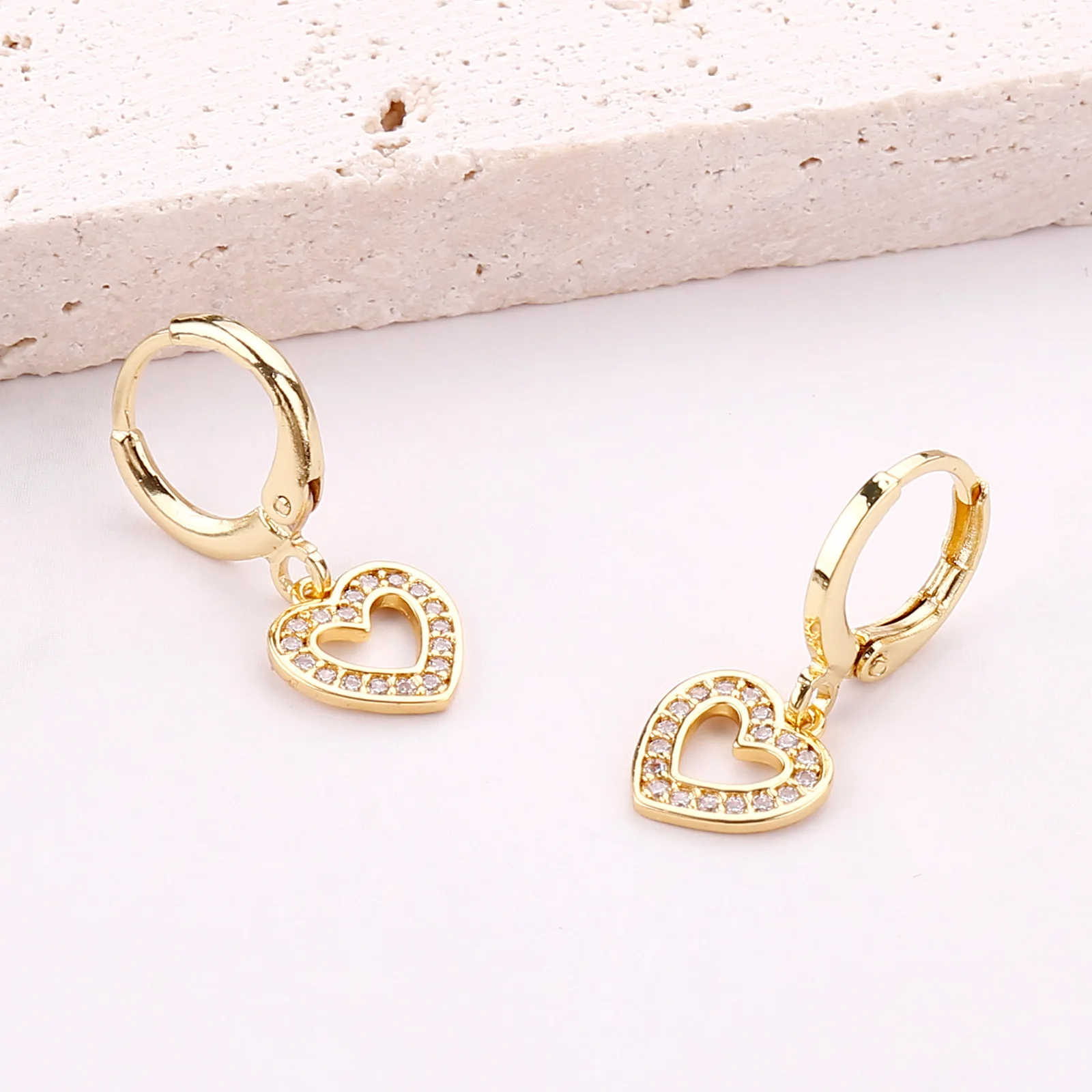 Heart shape earrings studs gold heart shape hoop earrings pink mama earrings charms gold plated shining inlay zircon jewelry
