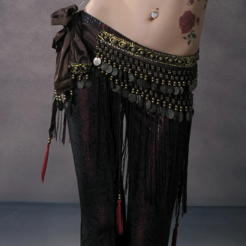 Женский ремень для выступлений, длинный шарф с золотыми монетами и кисточками