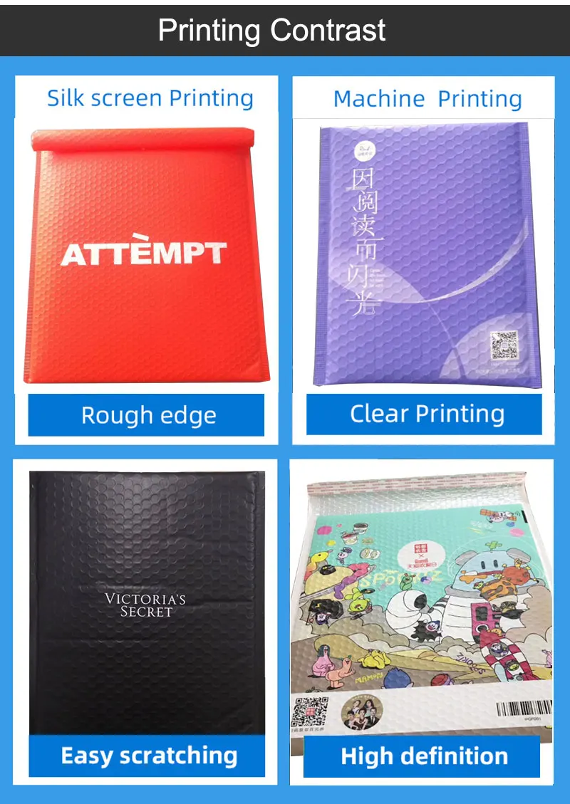 Multicolor  low quantity warehouse price printed logo glamour matte black custom poly bubble mailers