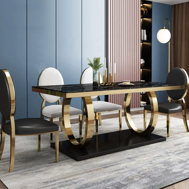 Luxury Design  High Quality Stainless Steel base Dining Room Furniture Shining Leg White Marble sintered stone Dining Table