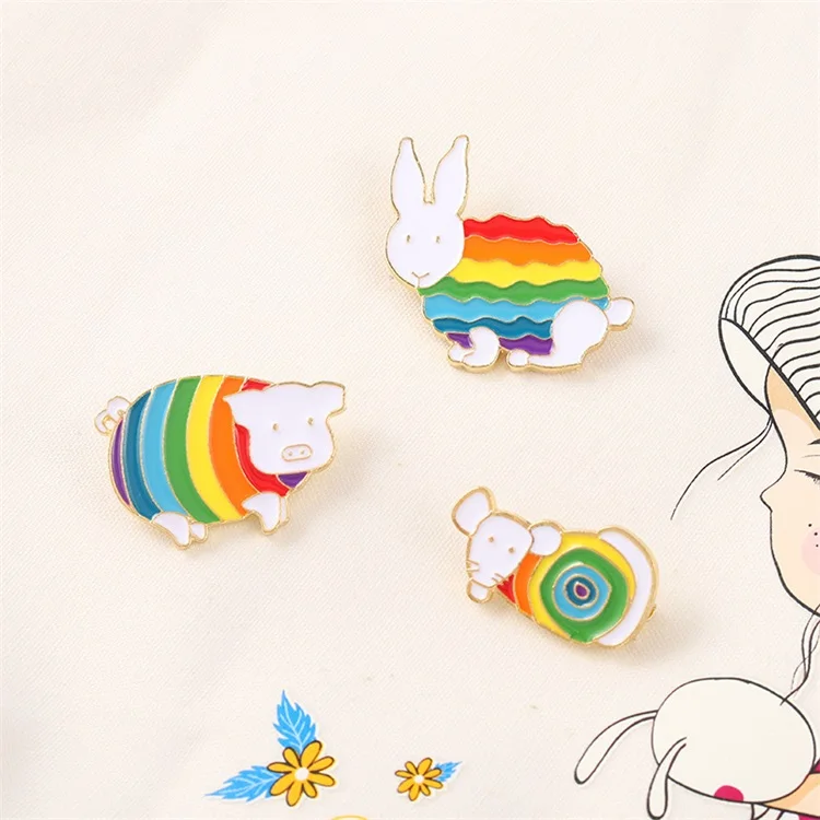Animal Fashion Jewelry Brooches Women Custom Pins Rainbow Cute Funny Pig Dog Snake Rabbit Shirt Clothing Cjewelers Kawaii Badges