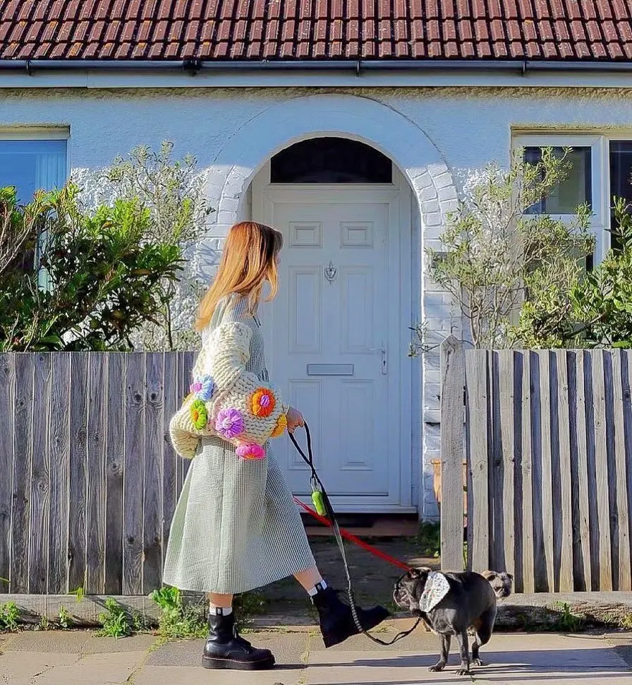 VSCOO ready to ship hand made women long sleeve cardigan flowers crochet v neck  handmade wool sweaters