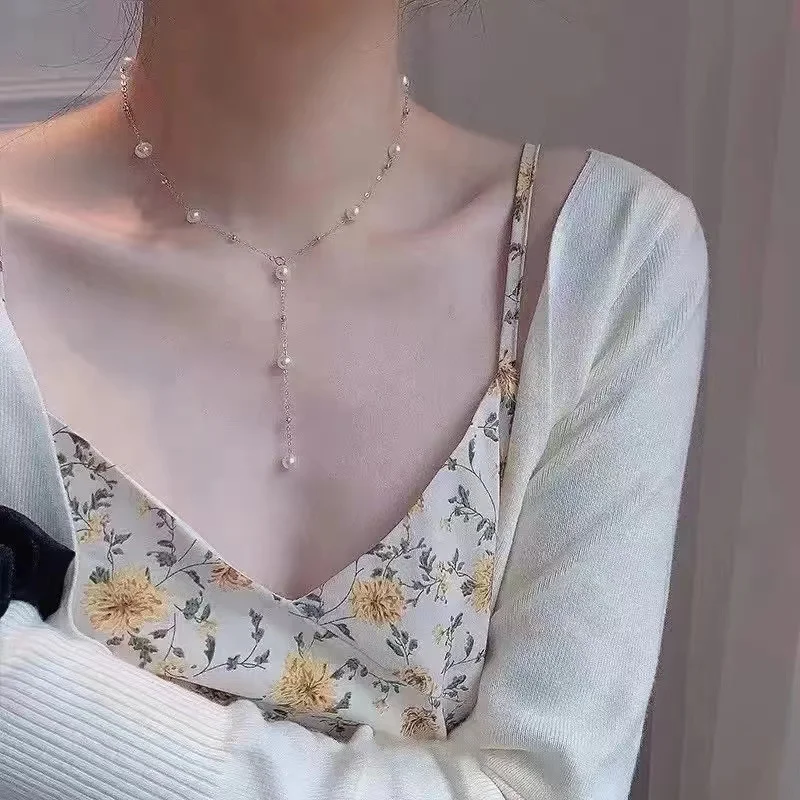 High quality minimalist 14k gold plated chain 7mm Starry Sky dainty natural freshwater pearl necklace for women