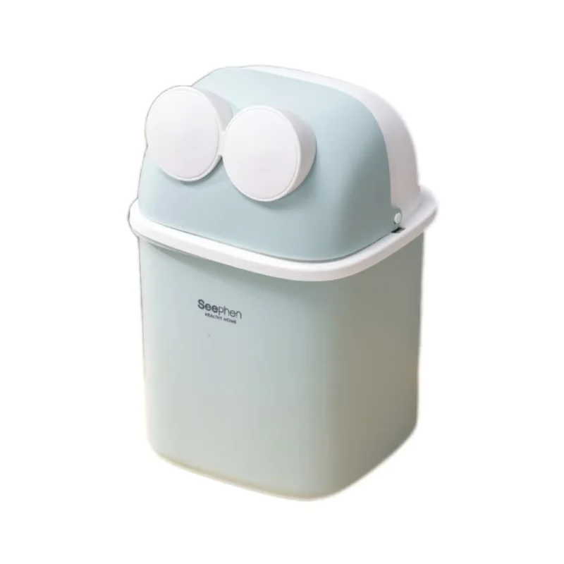 Cute desktop minimalist flip trash can with lid small cute frog storage box for student dormitories pen holder