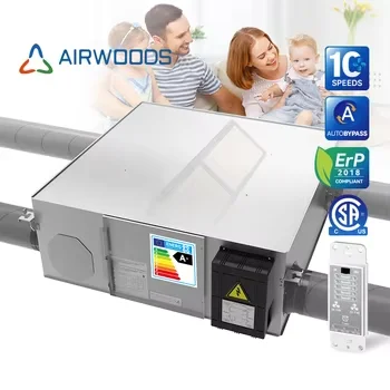 WIFI control 150-6000 rated airflow Fresh air ceiling erv for factory air purification 40%  in New EPS Inner Structure
