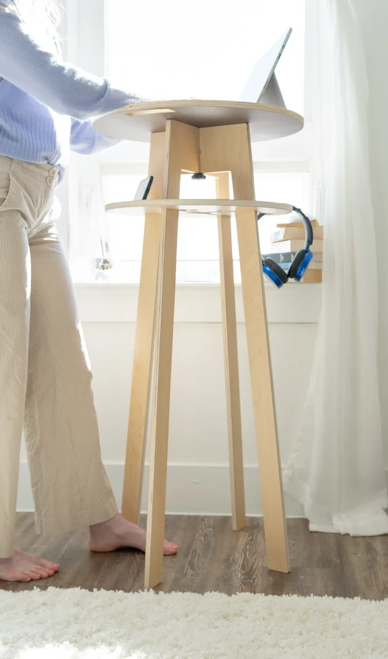 Customized Portable laptop table standing home office desk storage wood shelf  computer holder