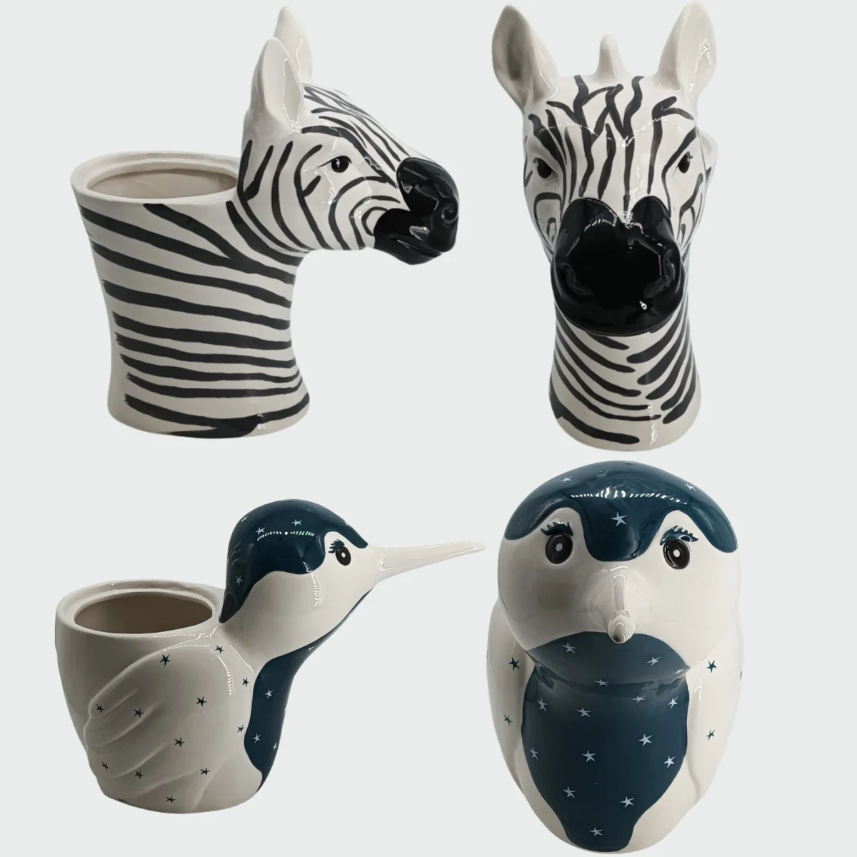 Creative Ceramic Animal Head Vase Stoneware Penguin and Tiger Ornament for Home Decor Matt Glaze Desktop Tabletop Vase